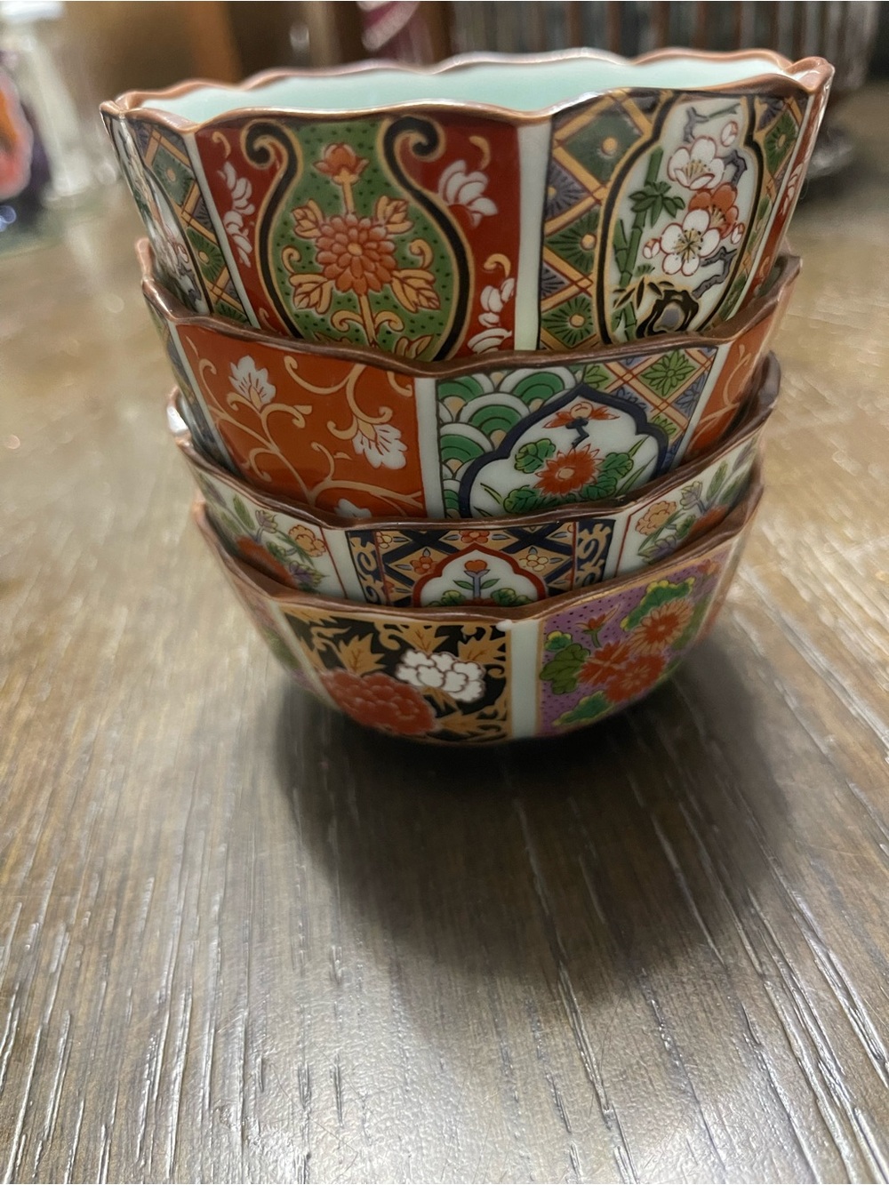 Decorative Multicolor Porcelain Tea Bowls - Ornate Floral Pattern